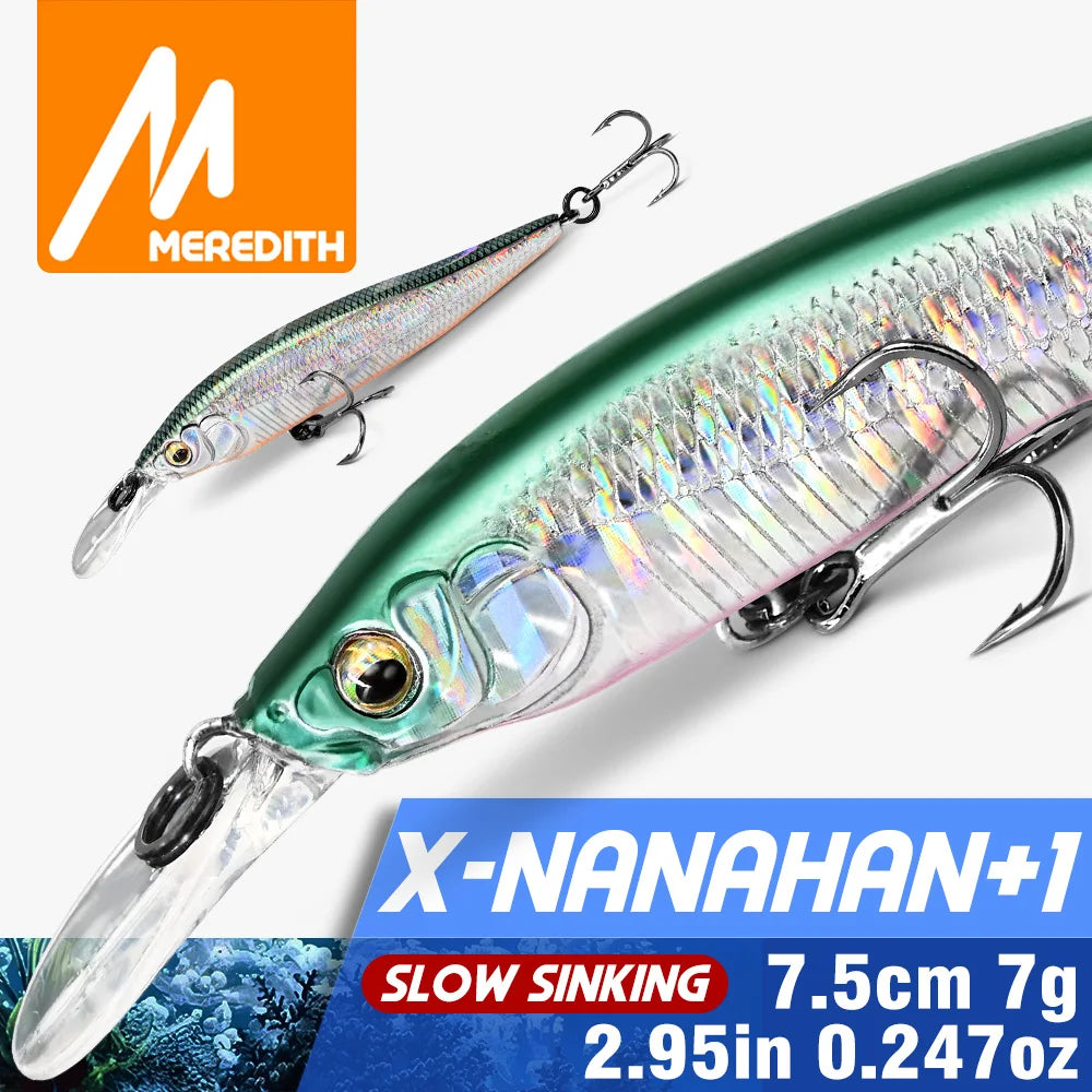 MEREDITH Jerkbait 75mm - Slow Sinking Pike/Zander Lure, 2.4M Deep