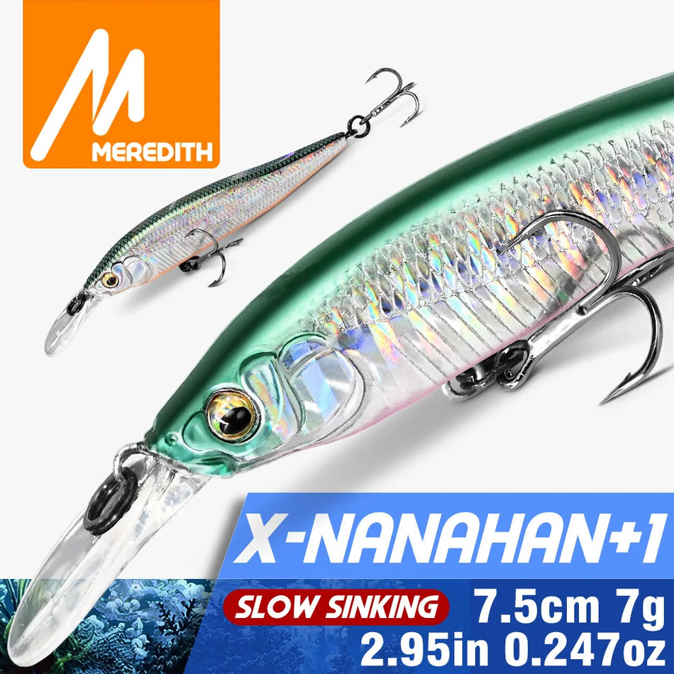MEREDITH Jerkbait 75mm - Slow Sinking Pike/Zander Lure, 2.4M Deep