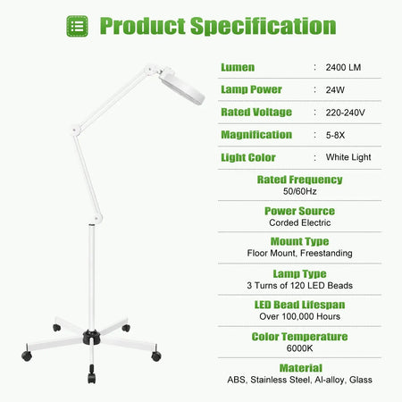 LED Floor Lamp With Magnifier &ndash; 5X-8X Magnification