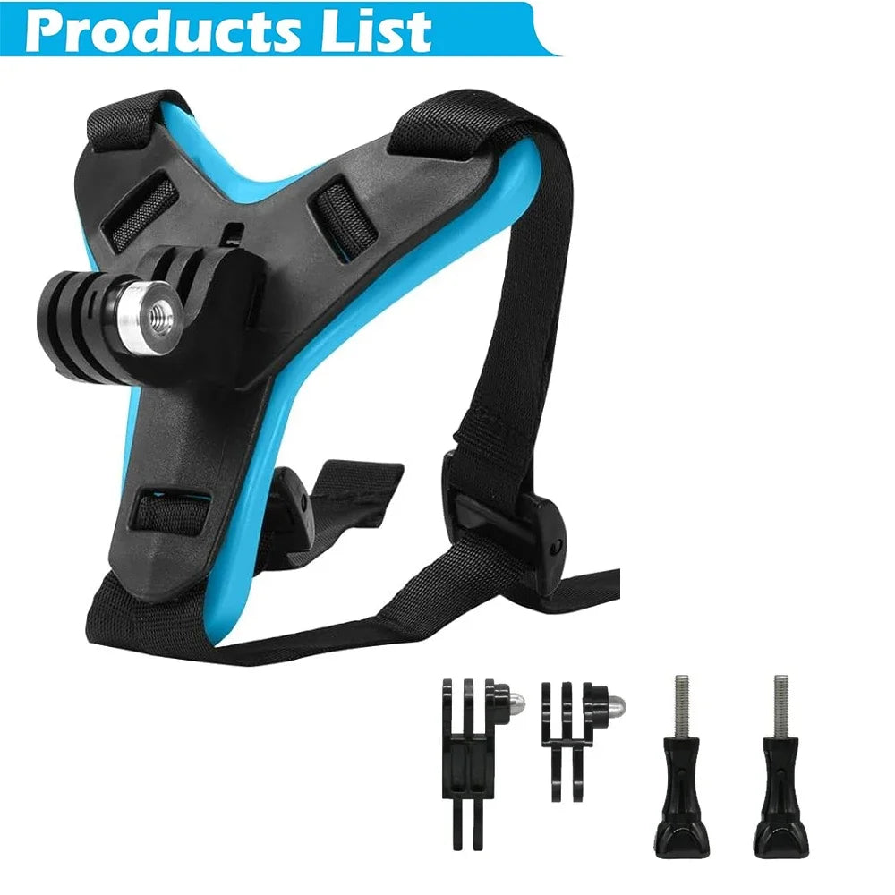 Motorcycle Helmet Chin Strap Mount for GoPro &amp; Action Cameras | Secure &amp; Compatible Blue with mount
