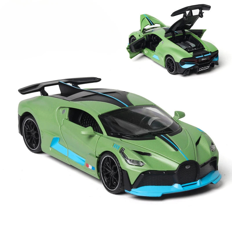 1:32 Bugatti Veyron Divo Alloy Diecast Car Model - Pull Back Miniature Vehicle for Kids Green no box