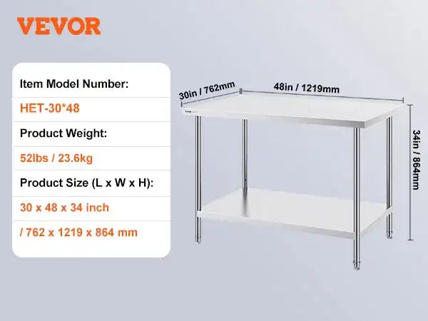 Stainless Steel Prep Table Heavy Duty Restaurant Grade Table 30x48inch / UNITED KINGDOM
