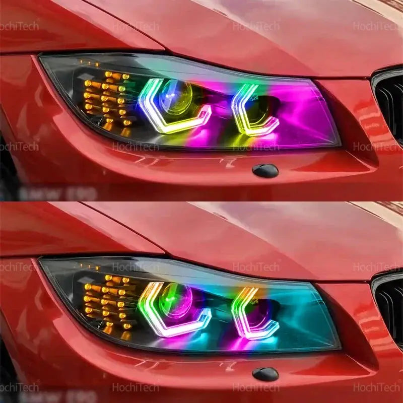 For BMW 3 Series E90 E91 2005-2012 M4 style LED Angel Eyes Kit Ring flashing RGB APP control Headlight Lamps with turn signal by InterCyprus Trading Ltd