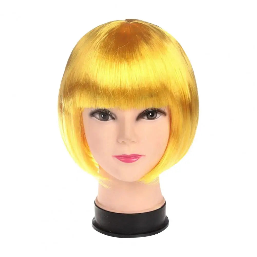 Vibrant Short Bob Wig with Bangs - Heat Resistant Synthetic Hair for Cosplay and Daily Wear Yellow