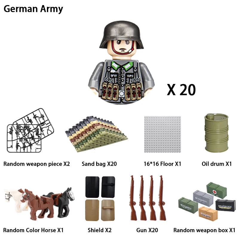WWII Military Soldier Building Blocks Set - Compatible with Lego, Mini Gun Model Toy for Kids and Collectors DJ1-2 / CHINA