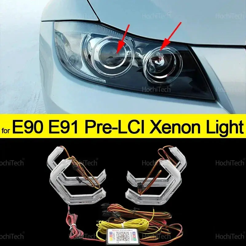 For BMW 3 Series E90 E91 2005-2012 M4 style LED Angel Eyes Kit Ring flashing RGB APP control Headlight Lamps with turn signal by InterCyprus Trading Ltd