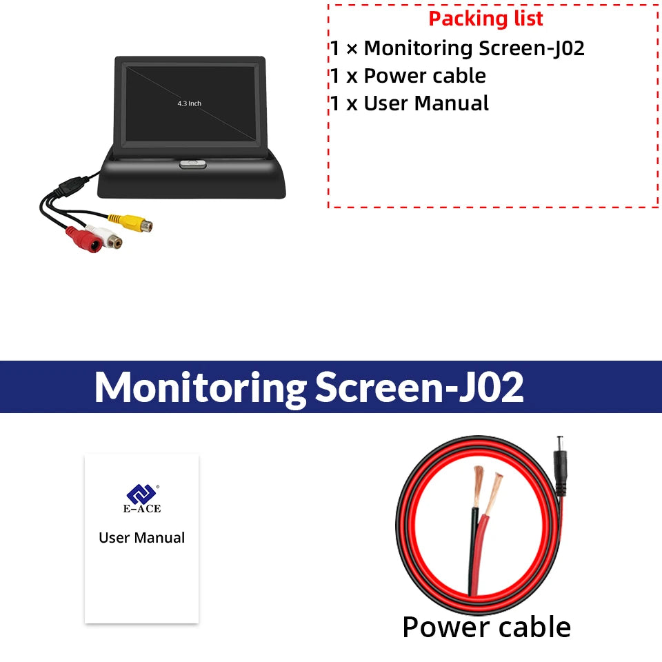 E-ACE 4.3 Inch Car Rear View Monitor - Folding Easy Install Only 4.3Inch Display