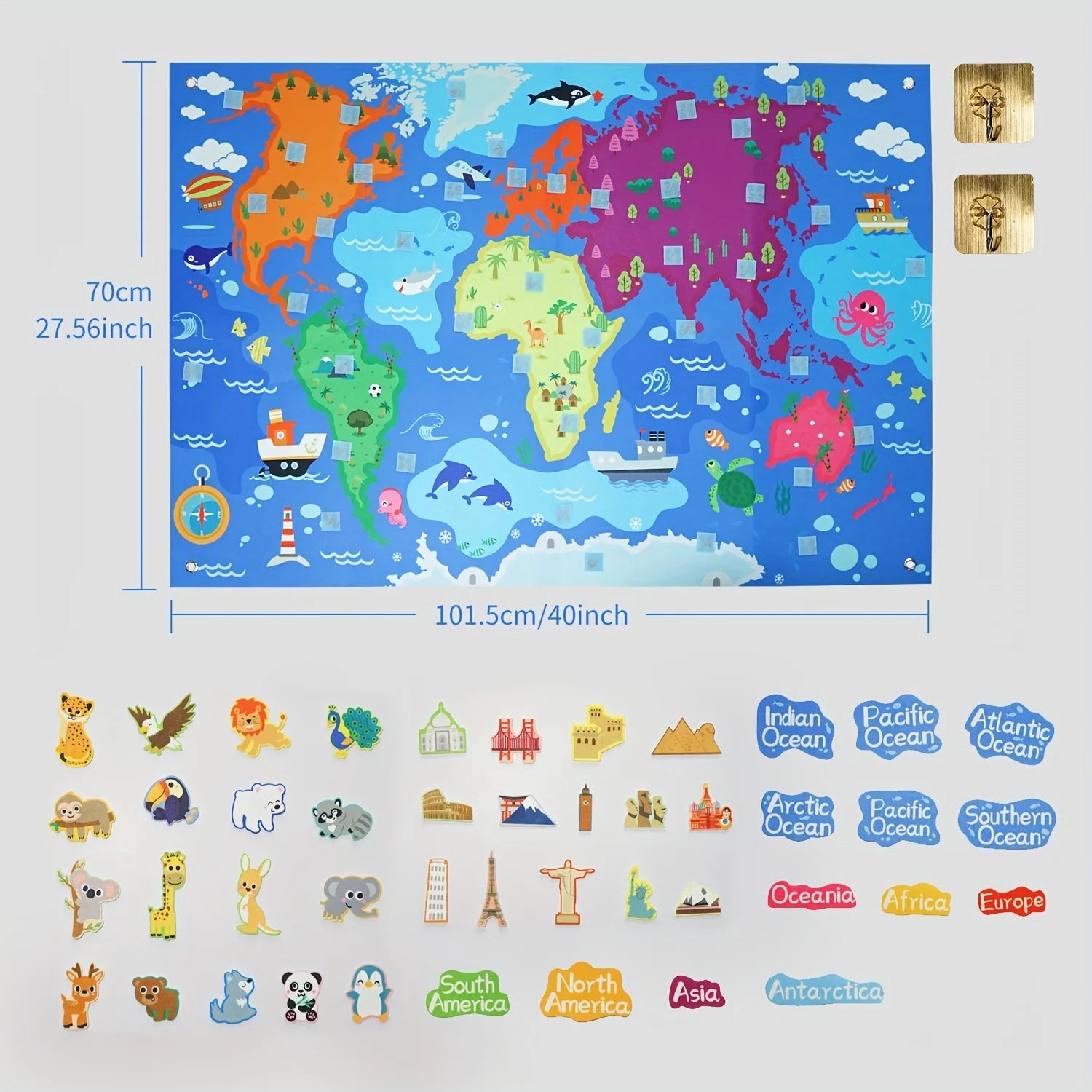 World Map Children's Felt Board Toy Set 45pc &ndash; Map Learning