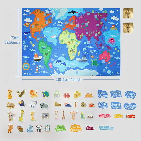 World Map Children's Felt Board Toy Set 45pc &ndash; Map Learning