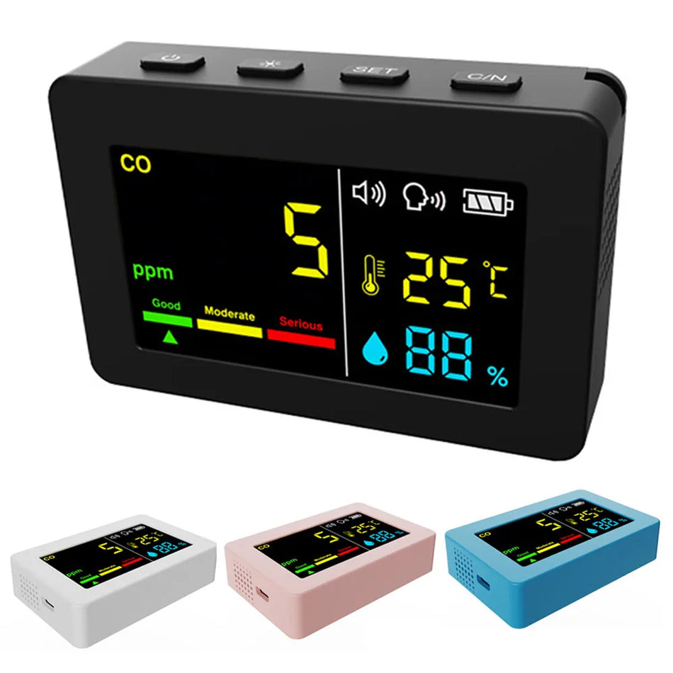 Analizzatore di Qualità dell'Aria 3 In 1 Misuratore di CO Temperatura Umidità