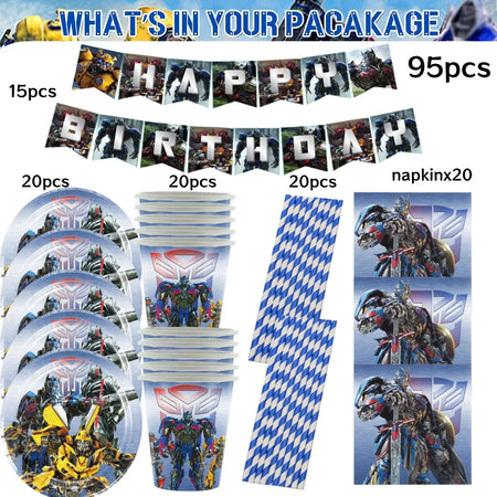 Bumblebee Birthday Party Supplies | Disposable Transformers Tableware Set BPXQZ-95PCS / CHINA