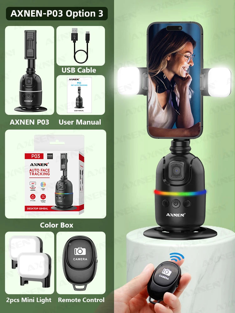 AI Face Tracking Gimbal &ndash; 360 Degree Auto Rotate Stabilization Bundle 3 / CHINA