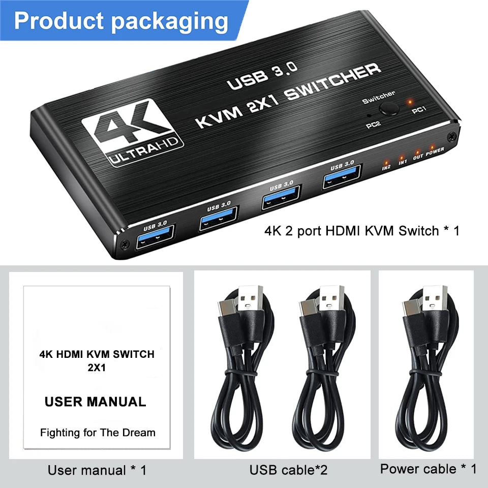 8K HDMI KVM Splitter Switch USB 2 In1 &ndash; EDID HDCP Ready