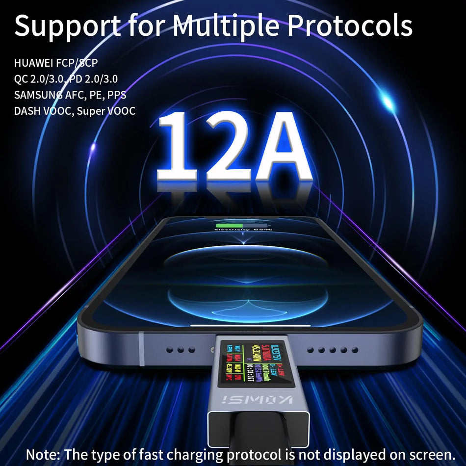 Type-C USB-virranmittari digitaalisella näytöllä, voltimittari ja ampeerimittari, 6-24V, 12A
