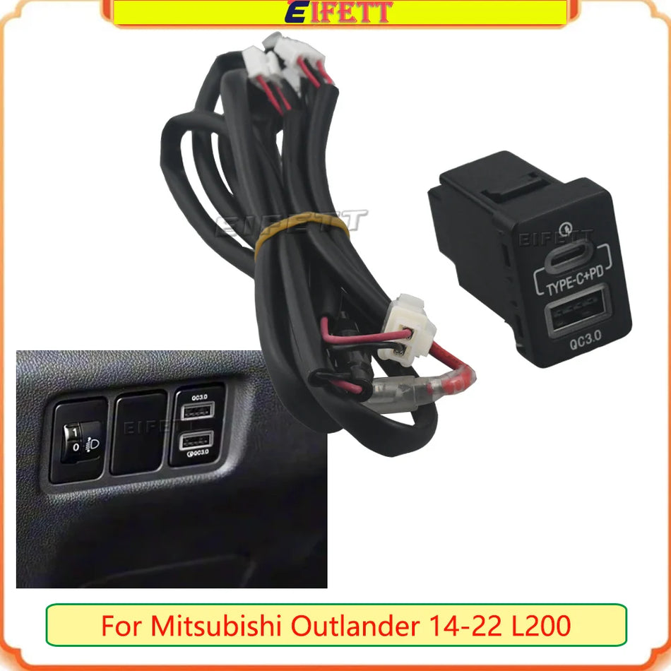 Chargeur USB de voiture avec QC3.0 Type C PD pour Mitsubishi Outlander 2014 2022