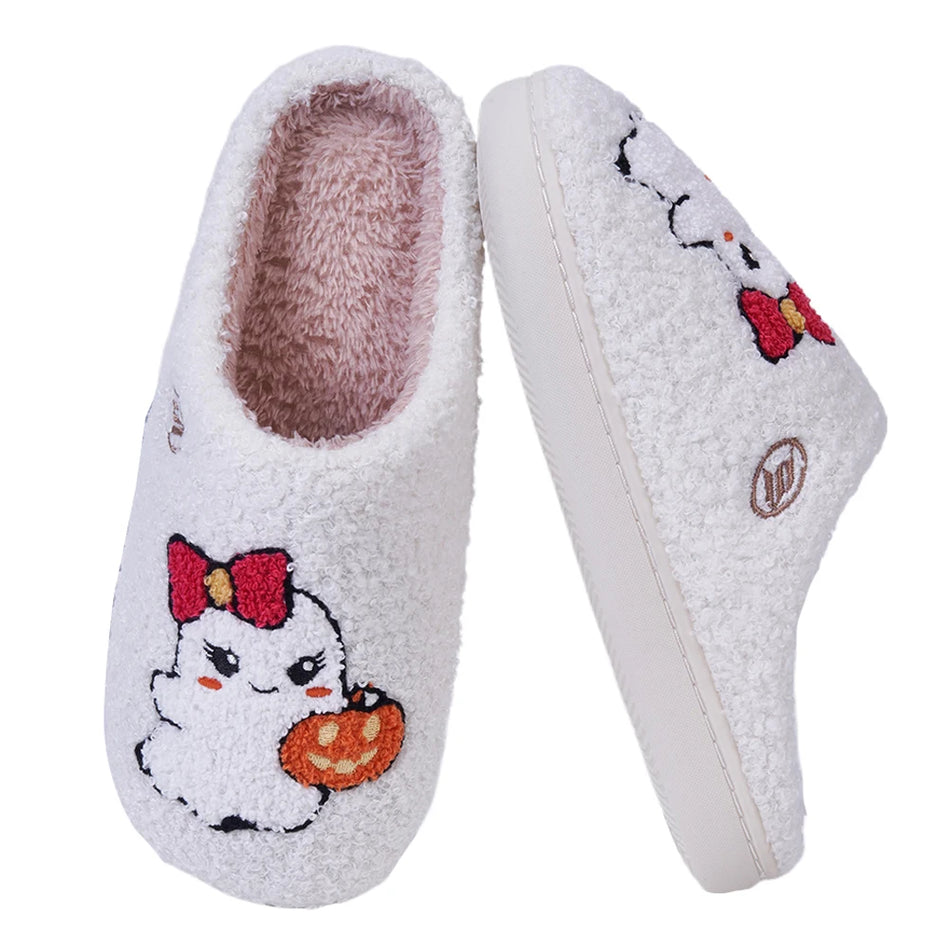 Cute Ghost Plush Slippers Unisex Fuzzy Home Halloween