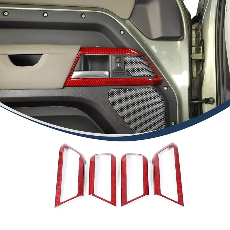 Decoração de Punho de Porta em Fibra de Carbono Real para Defender 90 110