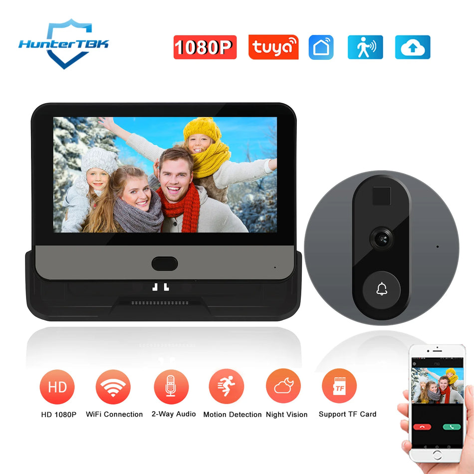 🟠 1080p WiFi Video Doorbell Tuya Smart Door Bell Wireless Video Camera Camera Pir Night Vision Intercom Digital Door Viewe