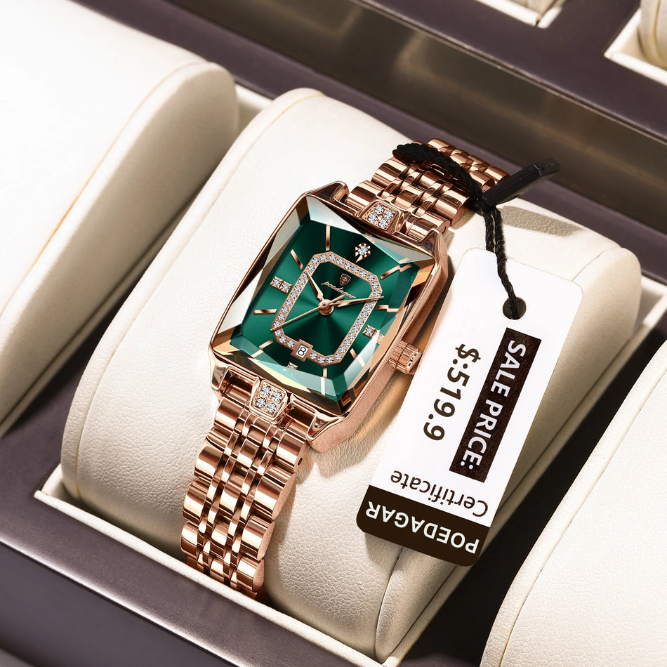 Luxury Women's Watch POEDAGAR - Waterproof Calendar, Stainless Steel Quartz, Box