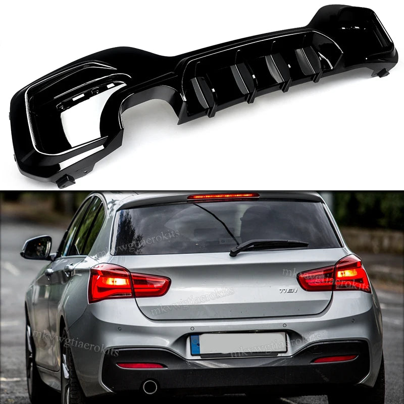 Diffuser Lip til BMW 1 Serie F20 F21, Bageste Bumper, ABS Plastik, Glans Sort Finish