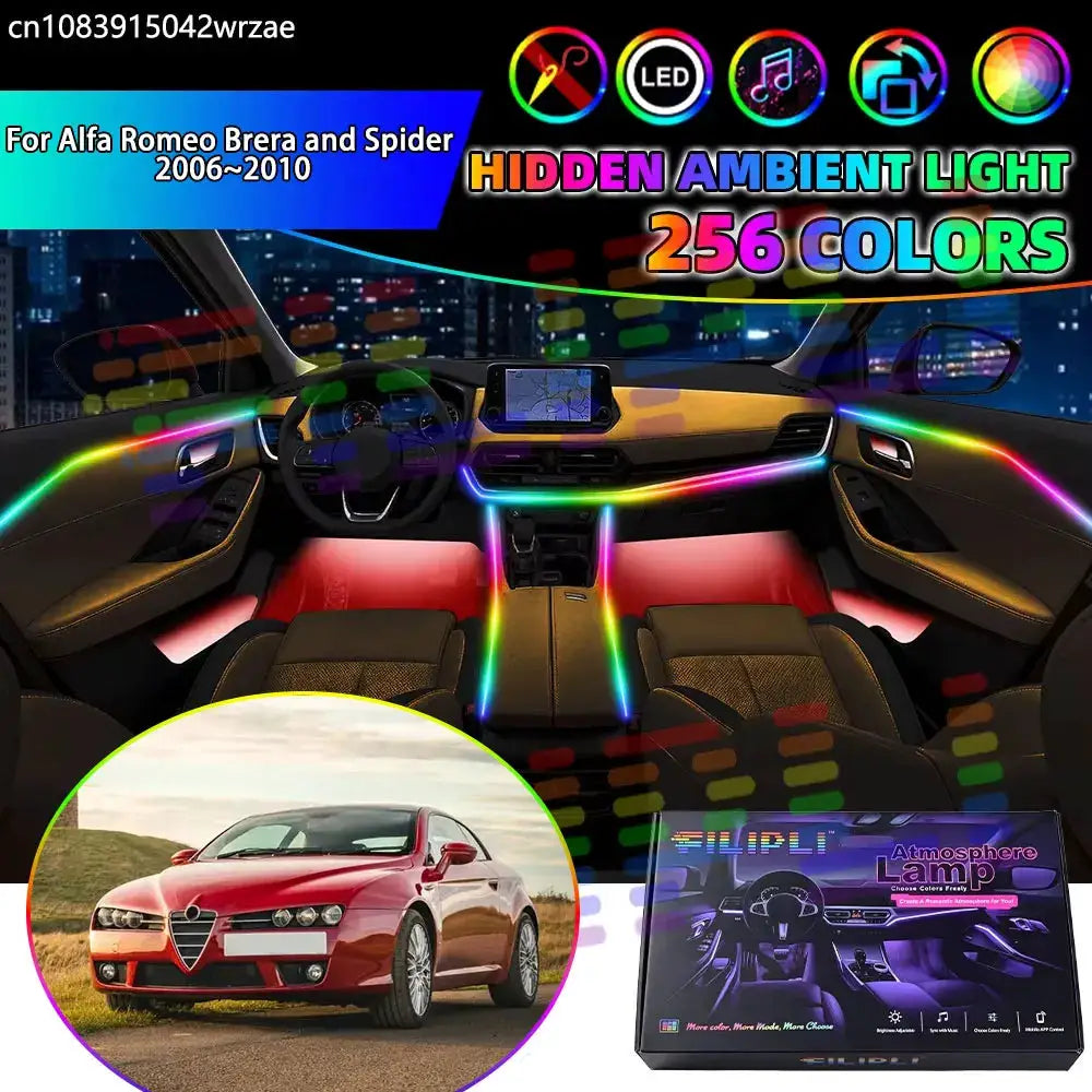 For Alfa Romeo Brera and Spider 2006~2010 RGB Car Interior Ambient Lights Strips Breathing Lighting Kit App Control LED strips by InterCyprus Trading Ltd