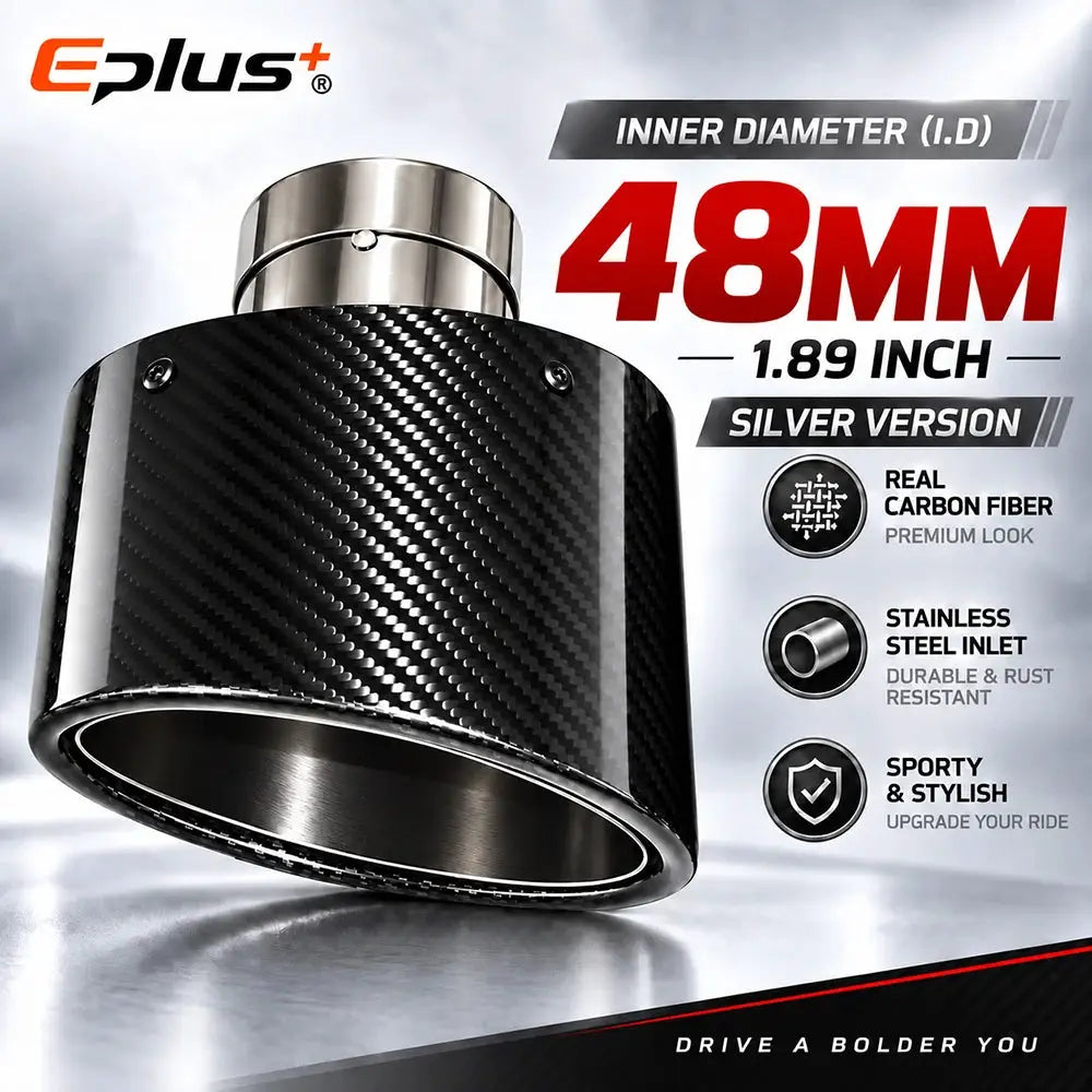 Glossy Oval Carbon Fiber Universal Car Exhaust Muffler Tip Exhaust Pipe Nozzle Decoration Stainless Silver&Black Left and Right by InterCyprus Trading Ltd
