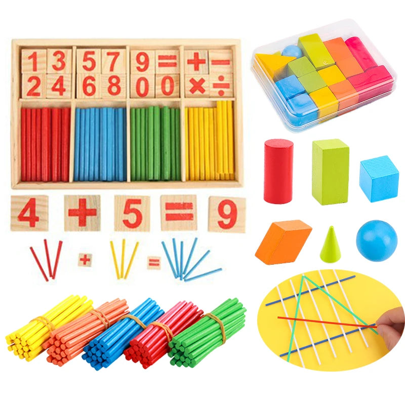 Educational Math Toys for Kids - Counting Sticks &amp; Geometric Blocks