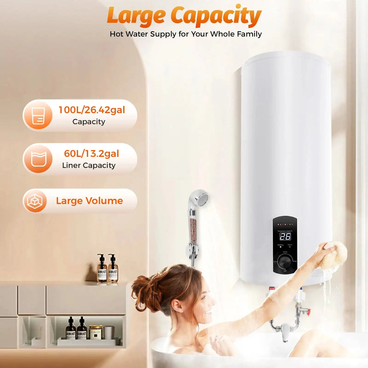 Electric Tank Water Heater 100L &ndash; Temperature 77 To 167 F