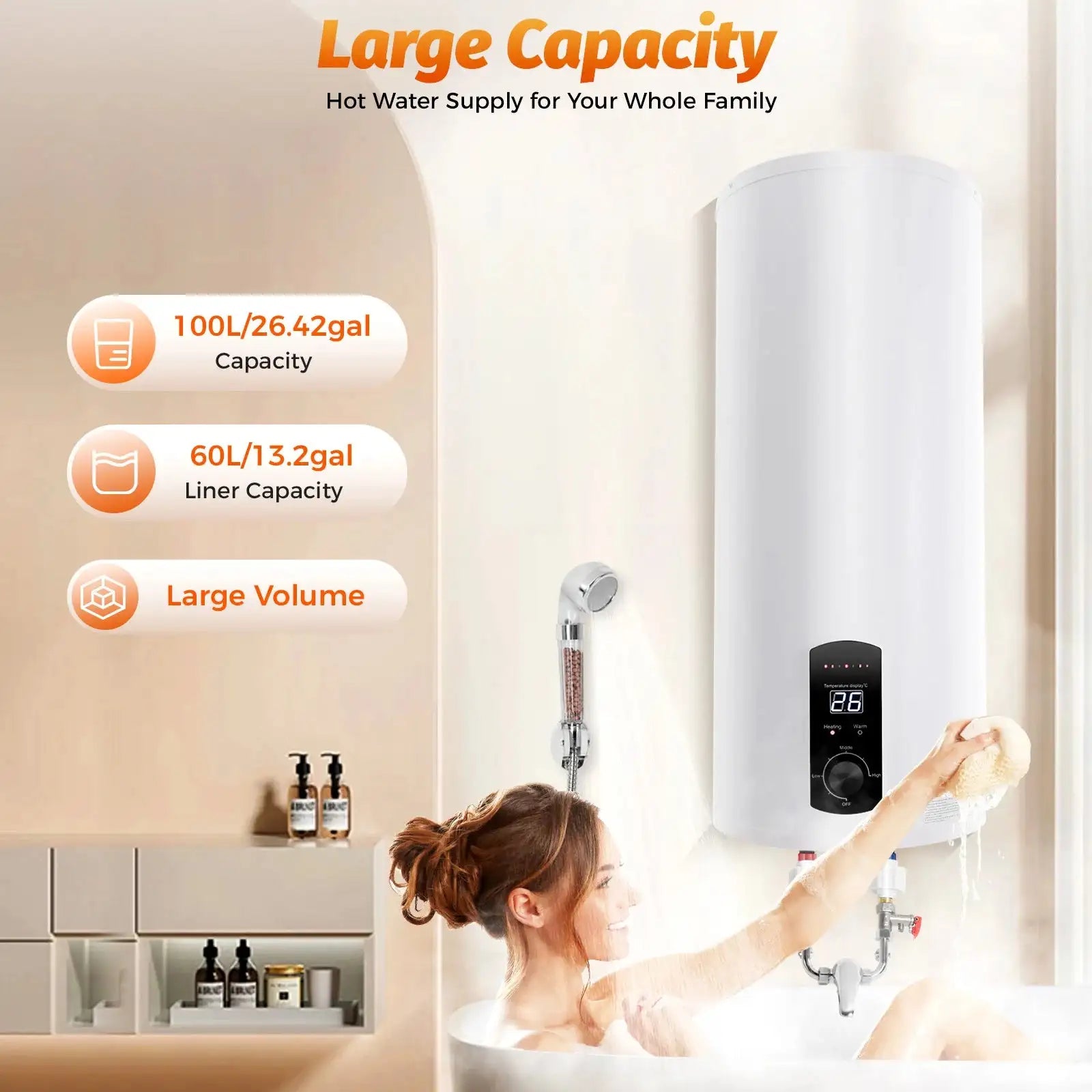 Electric Tank Water Heater 100L &ndash; Temperature 77 To 167 F