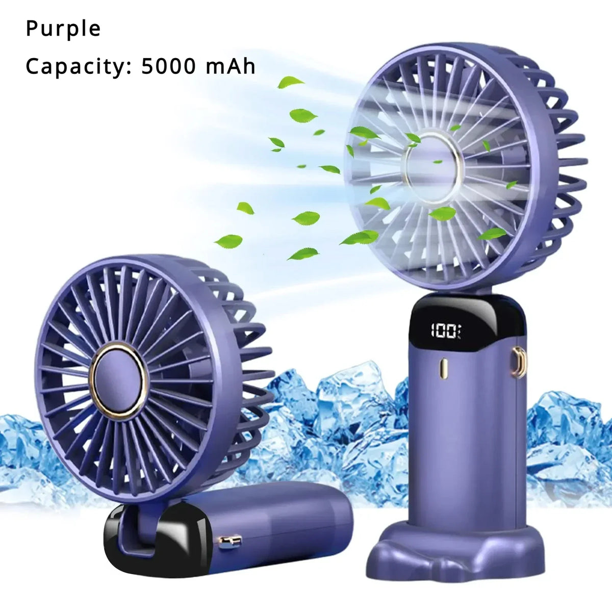 5000mAh Rechargeable Portable Fan with 5 Speeds &amp; LED Display | XMSJ Purple 5000mAH