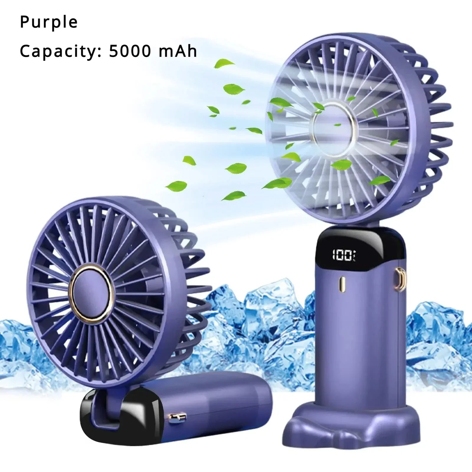 5000mAh Rechargeable Portable Fan with 5 Speeds &amp; LED Display | XMSJ Purple 5000mAH
