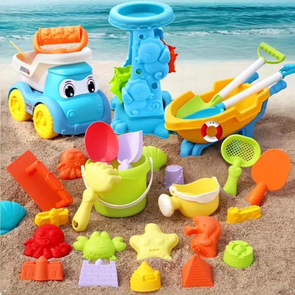 Beach Sand Toy Set for Kids with Bucket Shovel Rake and Dinosaur Molds
