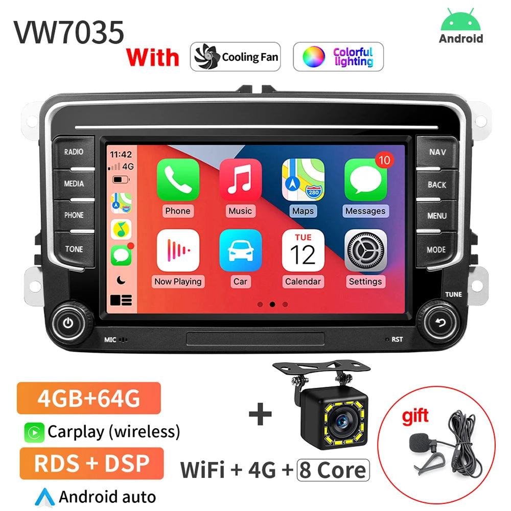 AKAMATE Car Radio Android 13.0 7Inch 2Din - CarPlay Support 4 64G 12LED