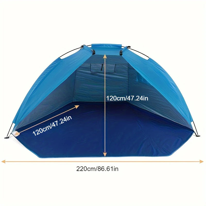 Tente de plage ultralégère pour 2 personnes avec abri anti-UV, déploiement automatique.