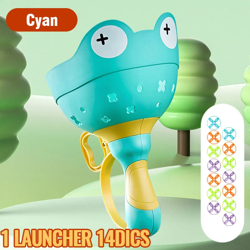 Flying Disc Launcher Toy &ndash; Develops Motor Skills Outdoors 1blue 14disc