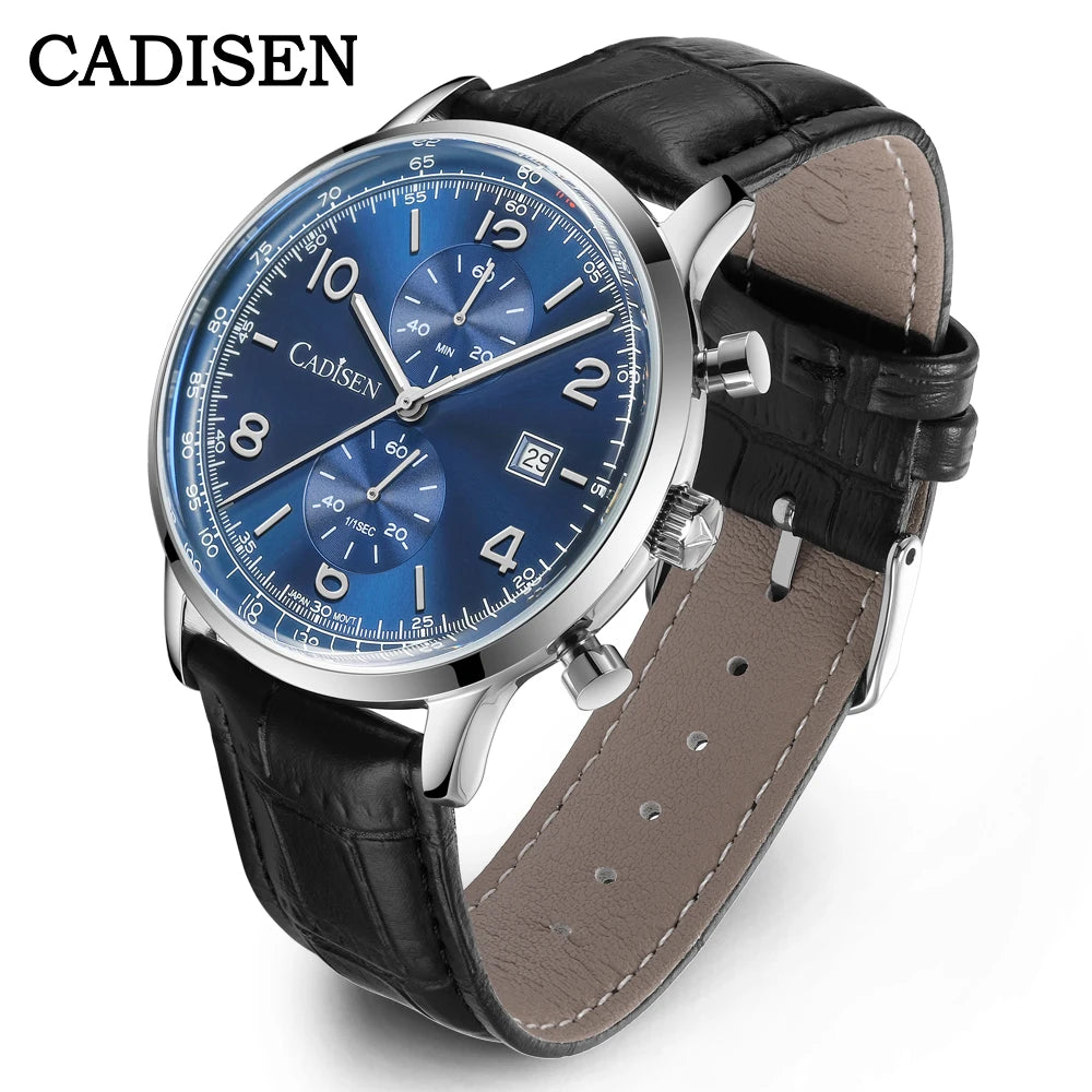 Cadisen Miyota 0S11 Chronograph Watch &ndash; Sunburst Dial Blue Dial