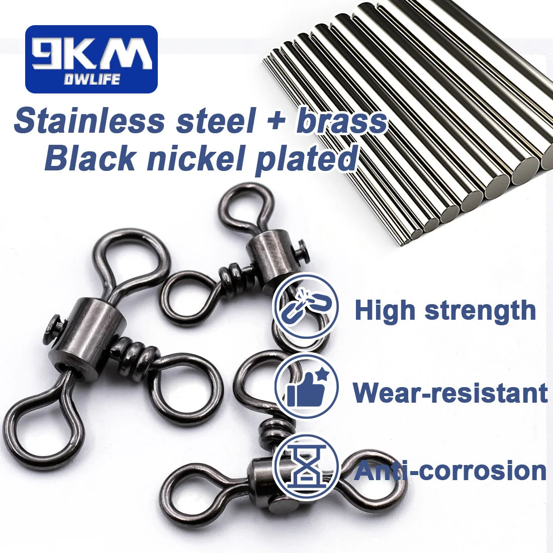 Triple Swivel Stainless Brass 3 Way Fishing Line Connectors - 25~100Pcs | 9KM DWLIFE