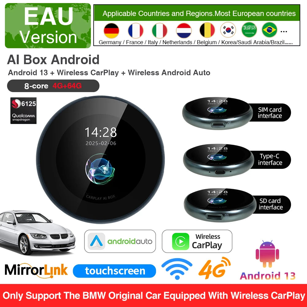 CarPlay AI Box For BMW ID6 ID7 ID8 ID9 - Android 13 EAU 4 64GB