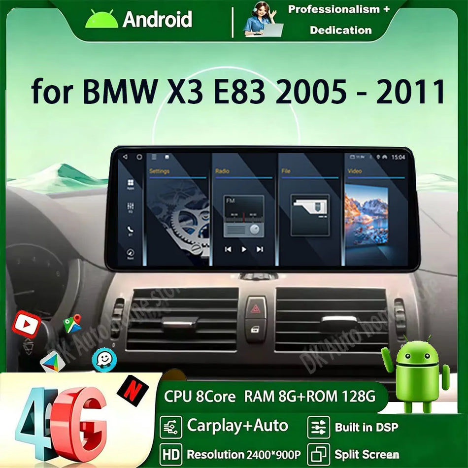 Radio auto Android pentru BMW X3 E83 2005-2011 QLED DSP 16GB Bluetooth 4G Navigație