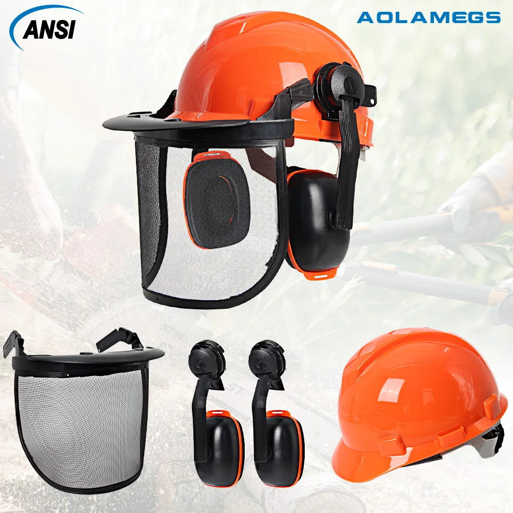 Forestry Safety Helmet Set &ndash; Full Face Steel Mesh Visor