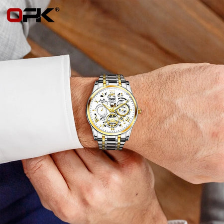 OPK8135 Men's Waterproof Quartz Watch with Stainless Steel Band and Night Glow