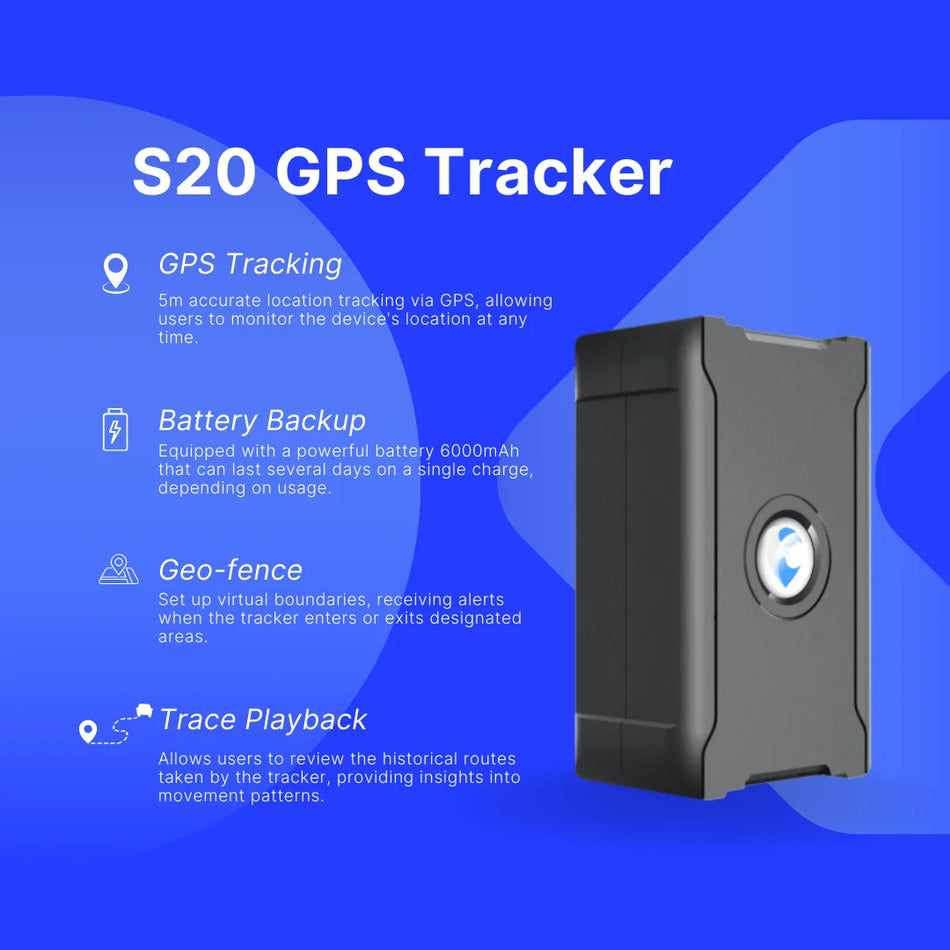 Long Lasting Vehicle GPS Tracker with 6000mAh Battery and Alerts