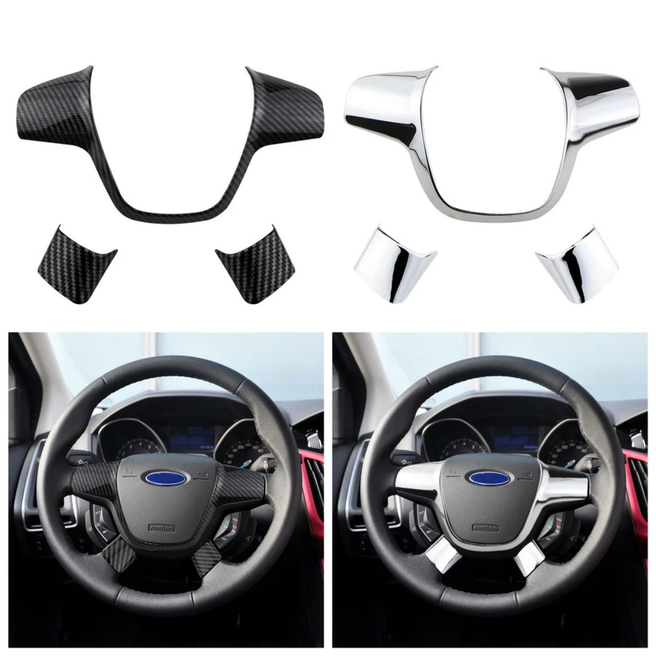Samolepka na ozdobný kryt volantu chromový ABS pro Ford Focus MK3 3-dílná sada vylepšení
