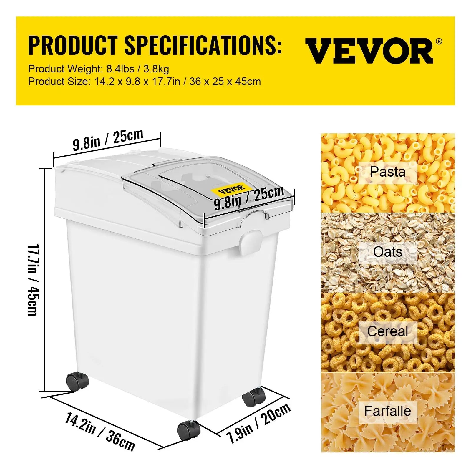 VEVOR 25L Dry Ingredient Bin With Scoop Castors Dustproof 2 PCS / france