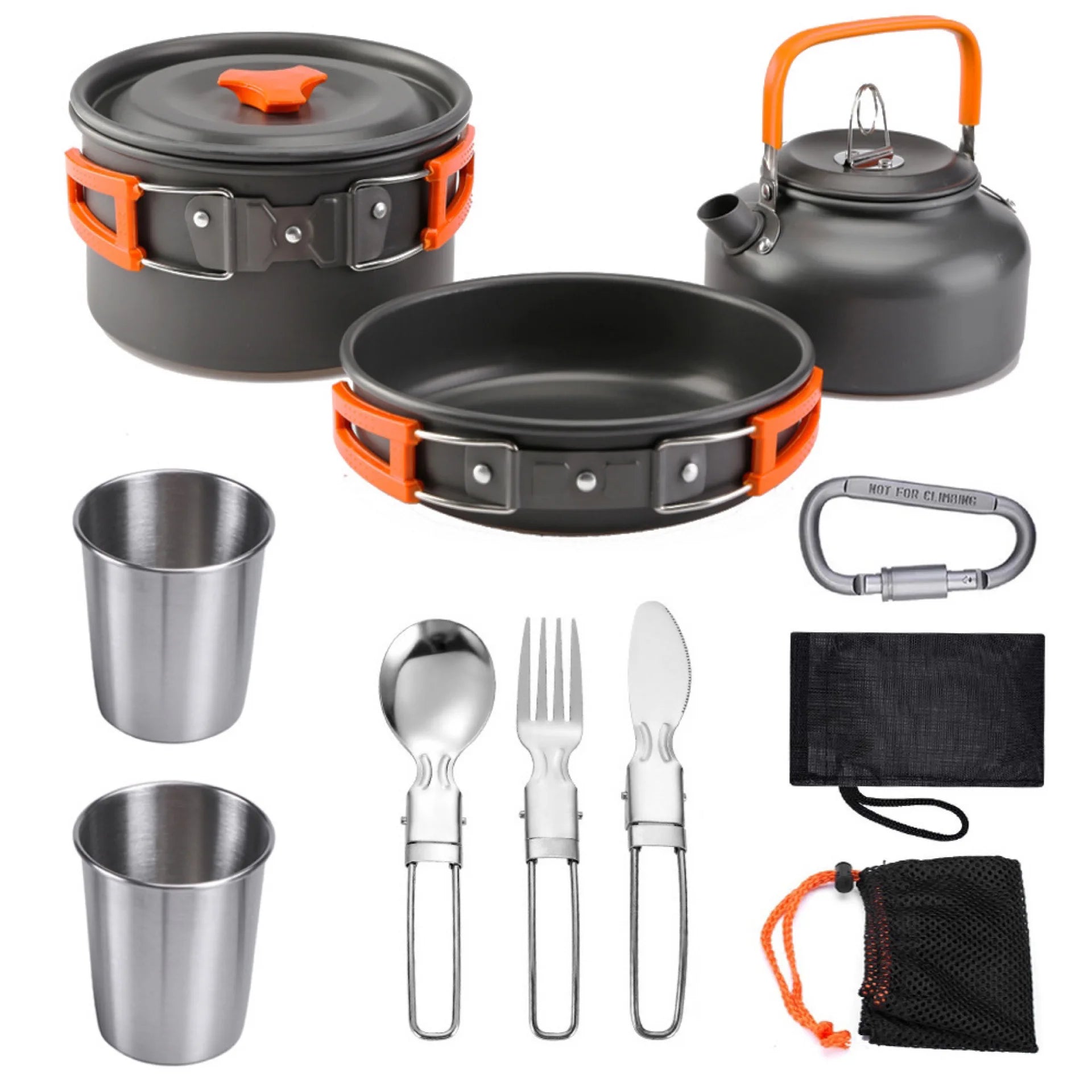 Lightweight Camping Cookware Kit for Outdoor Adventures Orange 8 Set