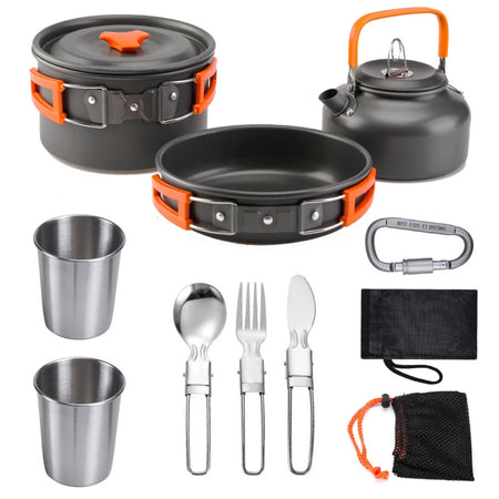 Lightweight Camping Cookware Kit for Outdoor Adventures Orange 8 Set