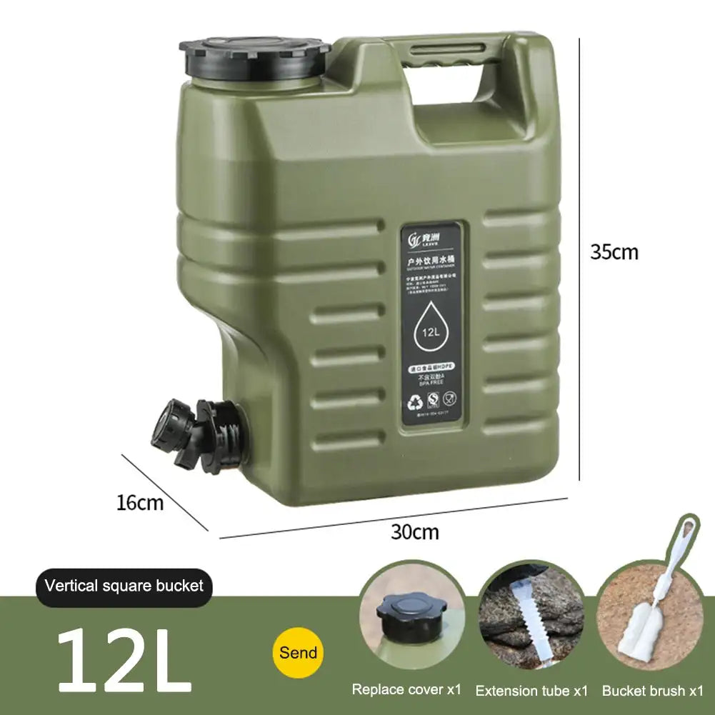12L Portable Water Storage Bucket With Faucet Camping Car Green 12L