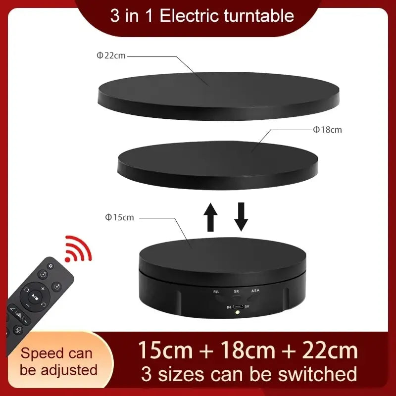 Electric Rotating Turntable with 3 Speed Modes &amp; USB Charging black