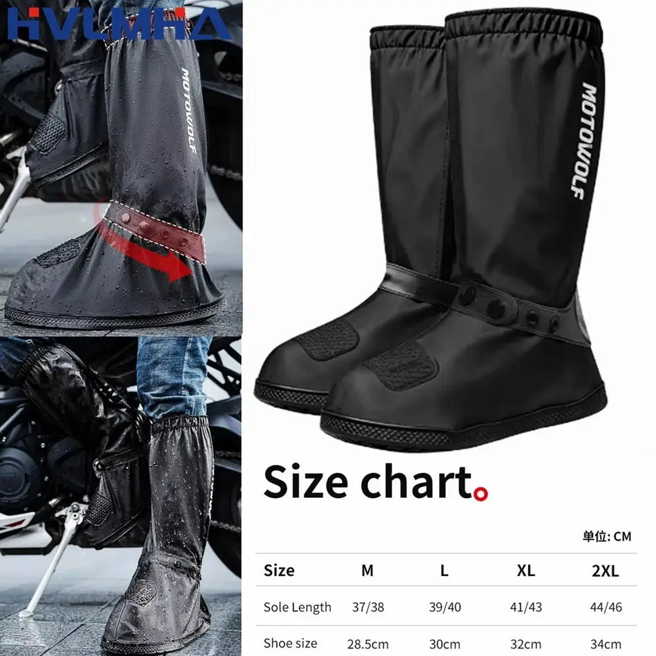 Motorcycle High Rain Boots Waterproof Reflective Snowy Non-Slip Footwear Motorbike Cycling Bike Reusable Rainproof Shoes Cover by InterCyprus Trading Ltd