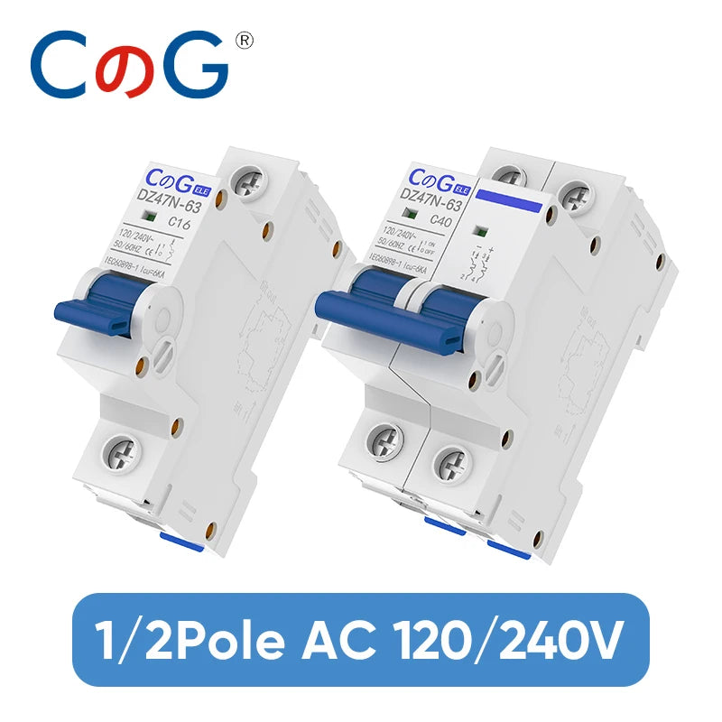 CG DZ47N Miniature Circuit Breaker - 1P/2P, 6A to 63A, DIN Rail Mount, 120/240V 50A / 1P 2pcs